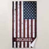 Grunge American Flag Personalisiert Patriotic Strandtuch (Vorderseite)