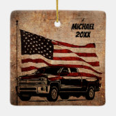 Grunge American Flag und Black Truck Patriotic Keramikornament (Rückseite)