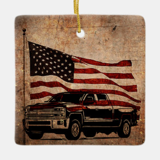 Grunge American Flag und Black Truck Patriotic Keramikornament