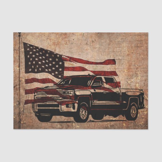 Grunge American Flag und Black Truck Patriotic Seidenpapier (Vorderseite)