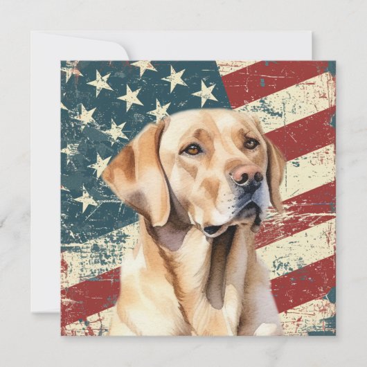 Grunge American Flag Yellow Labrador Flat Card (Vorderseite)