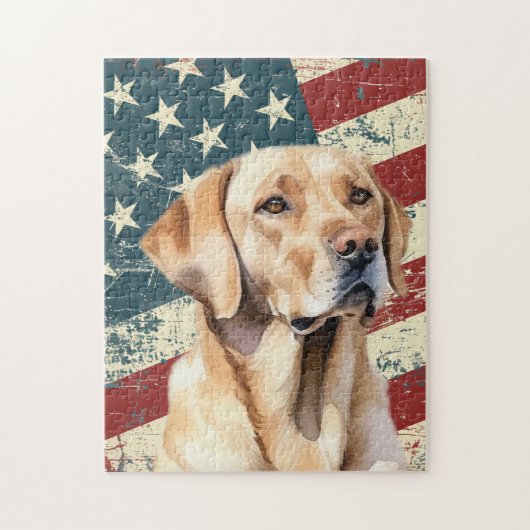Grunge American Flag Yellow Labrador Retriever Dog Puzzle (Vertikal)
