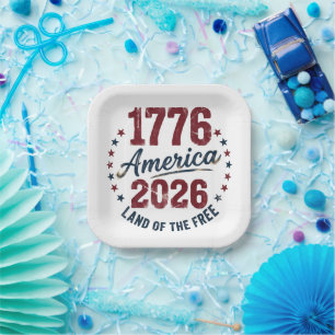 Grunge Amerika 1776 - 2026 Land der Freien  Pappteller