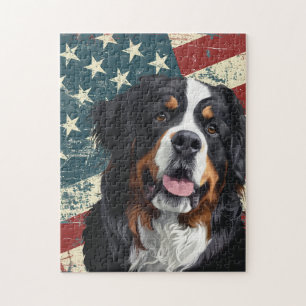 Grunge-amerikanische Flagge Berner Sennenhund Puzzle