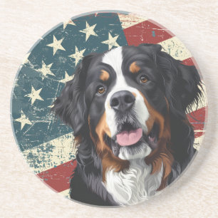 Grunge-Amerikanische-Flagge-Bernersennenhund Getränkeuntersetzer