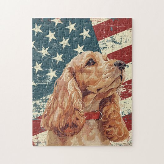 Grunge-amerikanische Flagge Cocker Spaniel Hund Puzzle (Vertikal)