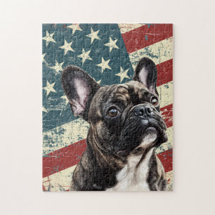 Grunge-amerikanische Flagge Französische Bulldogge Puzzle