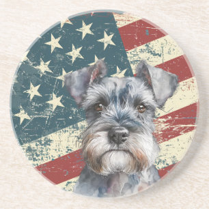 Grunge-Amerikanische-Flagge Miniature Schnauzer Hu Getränkeuntersetzer