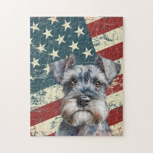 Grunge-Amerikanische-Flagge Miniature Schnauzer Hu Puzzle