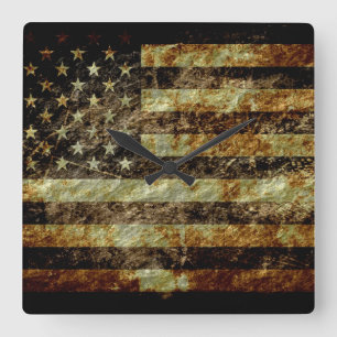 Grunge-amerikanische Flagge Quadratische Wanduhr