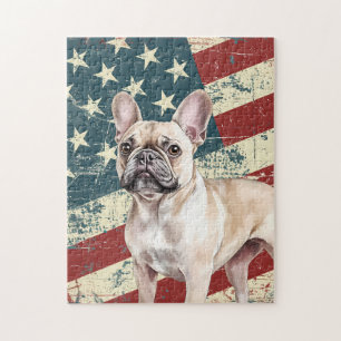 Grunge-Amerikanische-Flagge-Reh-Beige-Französische Puzzle