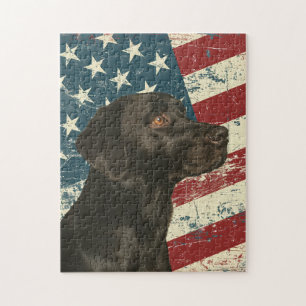 Grunge-amerikanische Flagge schwarzer Labrador Ret Puzzle