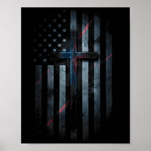 Grunge-amerikanische Flagge und Kreuz Glaube Famil Poster