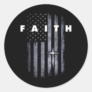 Grunge-Amerikanische Flagge und Kreuz Glaubens-Chr Runder Aufkleber