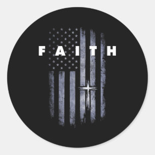 Grunge-amerikanische Flagge und Kreuz Glaubenschri Runder Aufkleber