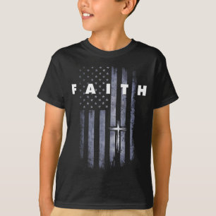 Grunge-amerikanische Flagge und Kreuz Glaubenschri T-Shirt