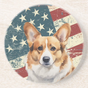 Grunge-amerikanischer-Flagge-Corgi-Hund Getränkeuntersetzer