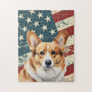 Grunge-amerikanischer-Flagge-Corgi-Hund Puzzle