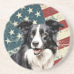 Grunge-amerikanischer Flaggenrand Border Collie Hu Getränkeuntersetzer