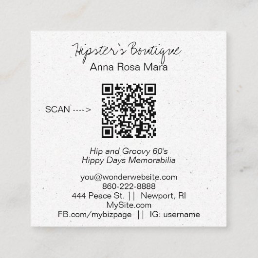 *~* Grunge AP57 Boho QR Peace Symbol Floral Quadratische Visitenkarte (Rückseite)