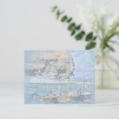 Grunge Aquarell Fischerboote im Hafen Postkarte (Stehend Vorderseite)