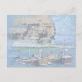 Grunge Aquarell Fischerboote im Hafen Postkarte (Vorderseite)