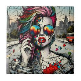Grunge Art | Fractured Woman Abstrakt Fliese