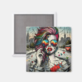 Grunge Art | Fractured Woman Abstrakt Magnet (Vorderseite/Rückseite)