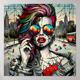 Grunge Art | Fractured Woman Abstrakt Poster