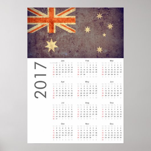 Grunge Australia Flag Calendar 2017 Poster (Vorne)