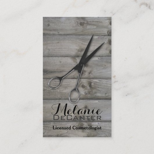 Grunge barnwood Scissors Haar-Stylistholz Terminkarte (Vorderseite)