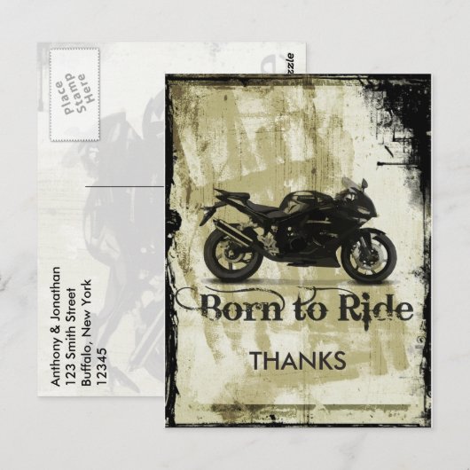 Grunge Biker Wedding Danke Postkarte (Vorne/Hinten)