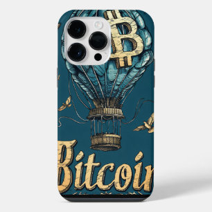 Grunge Bitcoin hot air balloon Blockchain design iPhone 14 Pro Max Hülle