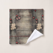 Grunge Black and Cream with Red Hearts Badhandtuch Set (Waschlappen)