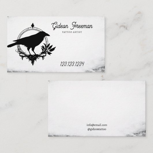 Grunge Black and White Crow Silhouette Tattoo Visitenkarte (Vorne/Hinten)