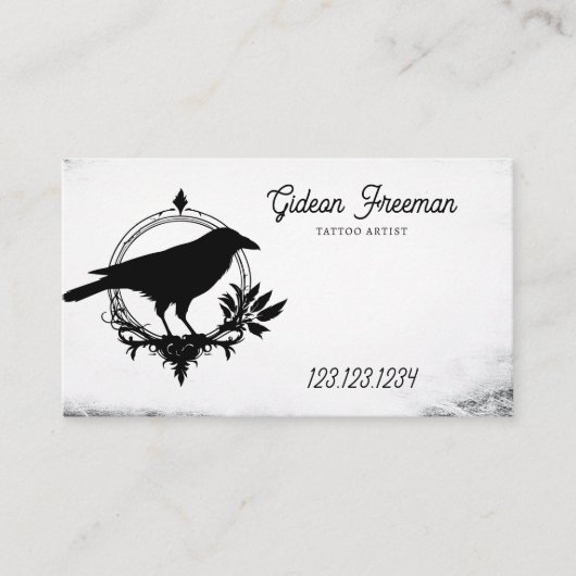 Grunge Black and White Crow Silhouette Tattoo Visitenkarte (Vorderseite)