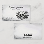 Grunge Black and White Rose Skull Tattoo Artist Visitenkarte (Vorne/Hinten)