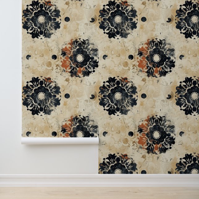 Grunge Black & Brown Ornamental Vector Blume Tapete (Anwendung)