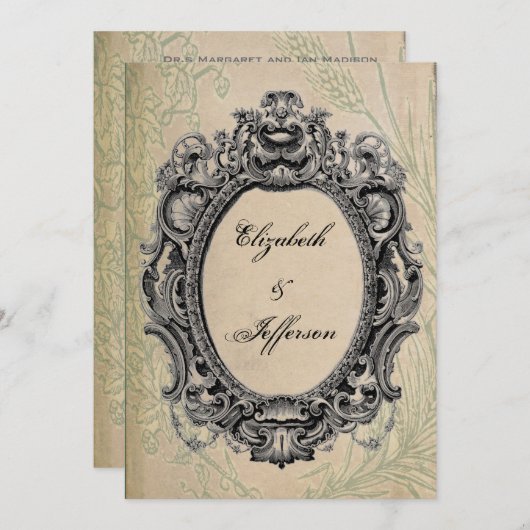 Grunge Black Vintag Frame Wedding Einladungen (Vorne/Hinten)