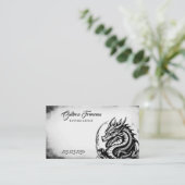 Grunge Black & White Dragon Tattoo Artist Visitenkarte (Stehend Vorderseite)