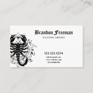 Grunge Black & White Scorpion Tattoo Shop Visitenkarte