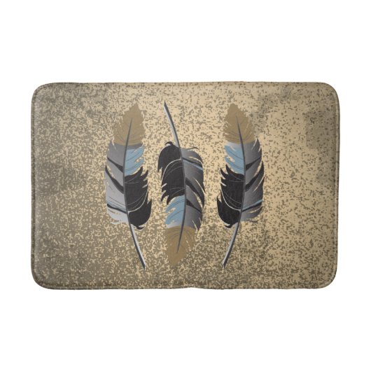 Grunge, Blau und Braun Federn Design auf Grunge Ta Badematte (Vorderseite)