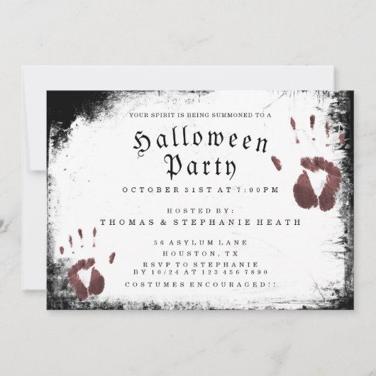 Grunge Bloody Hand Prints Halloween-Party Einladung (Vorderseite)