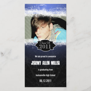 Grunge Blue Black Abschluss Foto Card Ankündigung