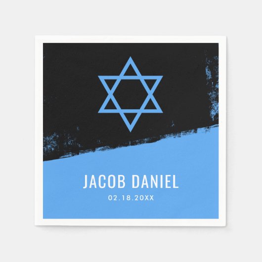 Grunge Blue Black Bar Mitzvah Serviette (Vorderseite)