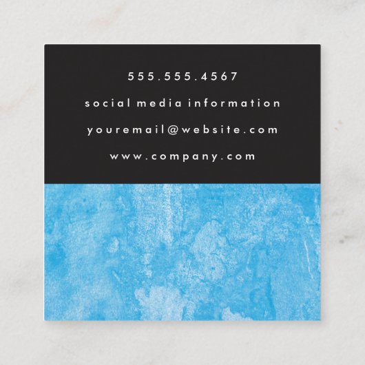 Grunge Blue Black Two Tone Quadratische Visitenkarte (Rückseite)