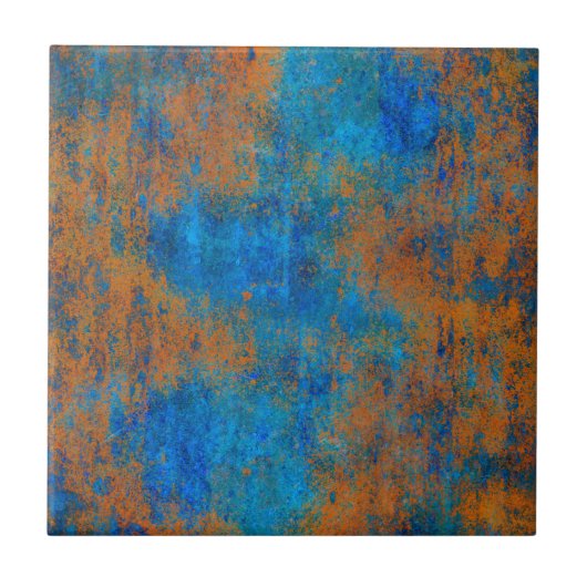 Grunge Blue Copper Boho Fliese (Vorderseite)