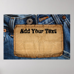 Grunge Blue Jean Denim & Leather Tag Custom Poster