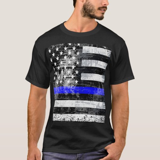 Grunge Blue Line Flag T - Shirt (Vorderseite)