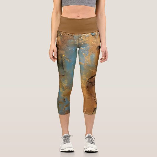 Grunge Blue und Gold Textur Hintergrund Capri Leggings (Vorderseite)